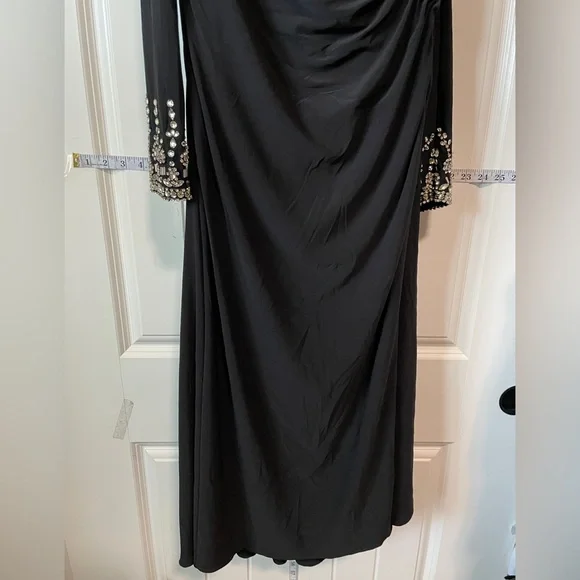 Mac Duggal Women's leena Foldover Long Sleeve Jeweled Midi Dress - Picture 4 of 14